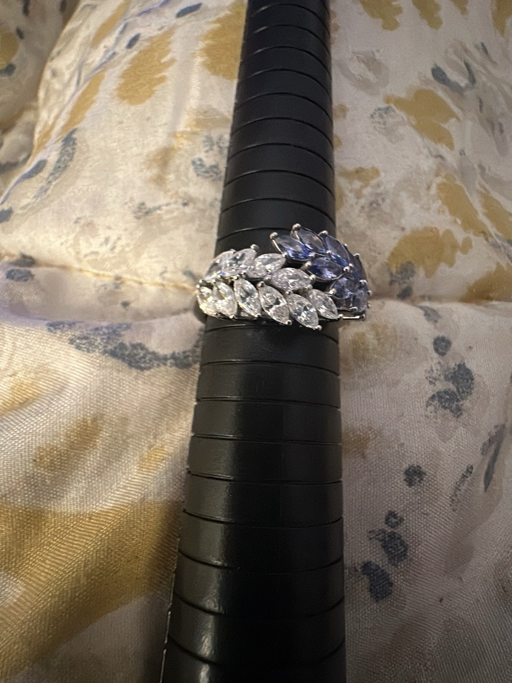 Silvertone Leaf Cluster Ring with purple and Clear Marquise Stones
